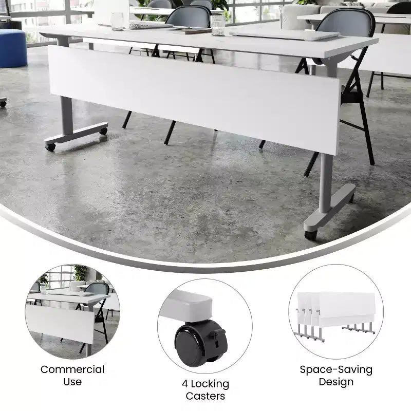 Table de formation empilable et rabattable Flash Furniture Palmer de qualité commerciale ultra-robuste avec pieds en T, panneau de modestie, plateau et cadre