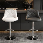Tabouret de bar pivotant, capitonné en losanges, réglable, cuir PU noir et rouge