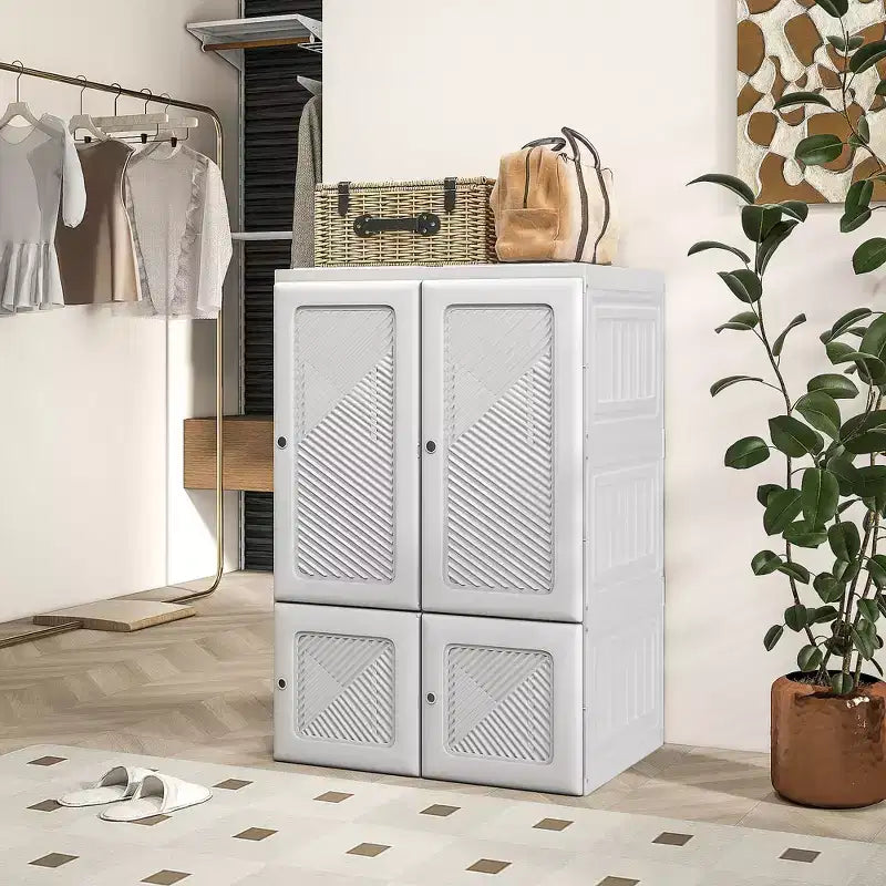 HOMCOM Armoire penderie portable, Meuble de rangement de chambre pliable avec compartiment cube, Portes magnétiques, Assemblage facile, Blanc