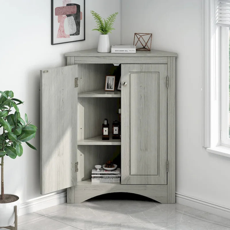 Meuble de rangement d'angle pour cuisine ou salle de bain avec étagères réglables