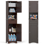 Armoire de salle de bain étroite et haute de 170 cm, armoire de rangement autoportante à 5 niveaux en bois massif