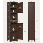 Armoire de salle de bain étroite et haute de 170 cm, armoire de rangement autoportante à 5 niveaux en bois massif