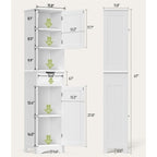 Armoire de salle de bain étroite et haute de 170 cm, armoire de rangement autoportante à 5 niveaux en bois massif