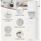 Armoire de salle de bain étroite et haute de 170 cm, armoire de rangement autoportante à 5 niveaux en bois massif