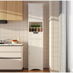 Armoire de salle de bain étroite et haute de 170 cm, armoire de rangement autoportante à 5 niveaux en bois massif