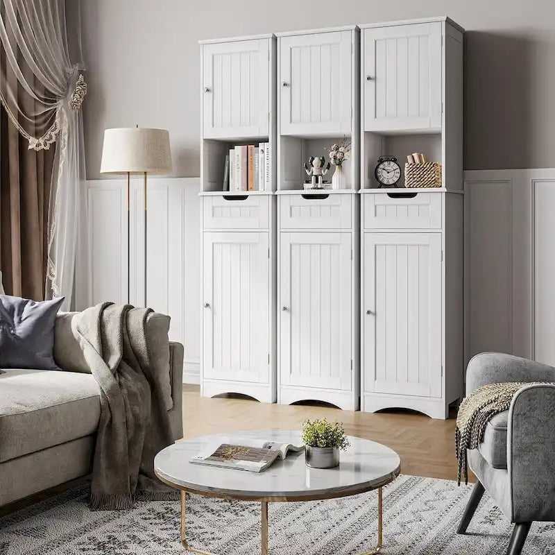 Armoire de salle de bain étroite et haute de 170 cm, armoire de rangement autoportante à 5 niveaux en bois massif