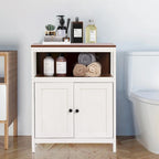 White and Brown Wood 2-Door Bathroom Storage Cabinet - 30.25 H x 23.63 W x 12.4 D