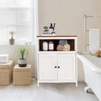 Meuble de rangement de salle de bain à 2 portes en bois blanc et marron - 30,25 H x 23,63 L x 12,4 P