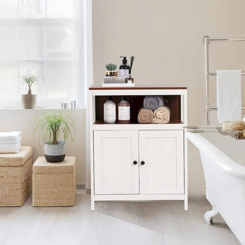 Meuble de rangement de salle de bain à 2 portes en bois blanc et marron - 30,25 H x 23,63 L x 12,4 P