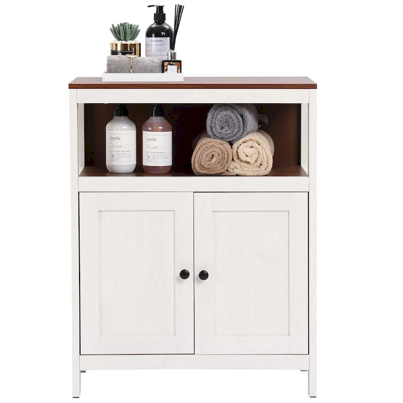 Meuble de rangement de salle de bain à 2 portes en bois blanc et marron - 30,25 H x 23,63 L x 12,4 P