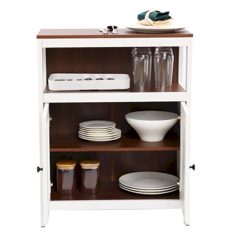 Meuble de rangement de salle de bain à 2 portes en bois blanc et marron - 30,25 H x 23,63 L x 12,4 P