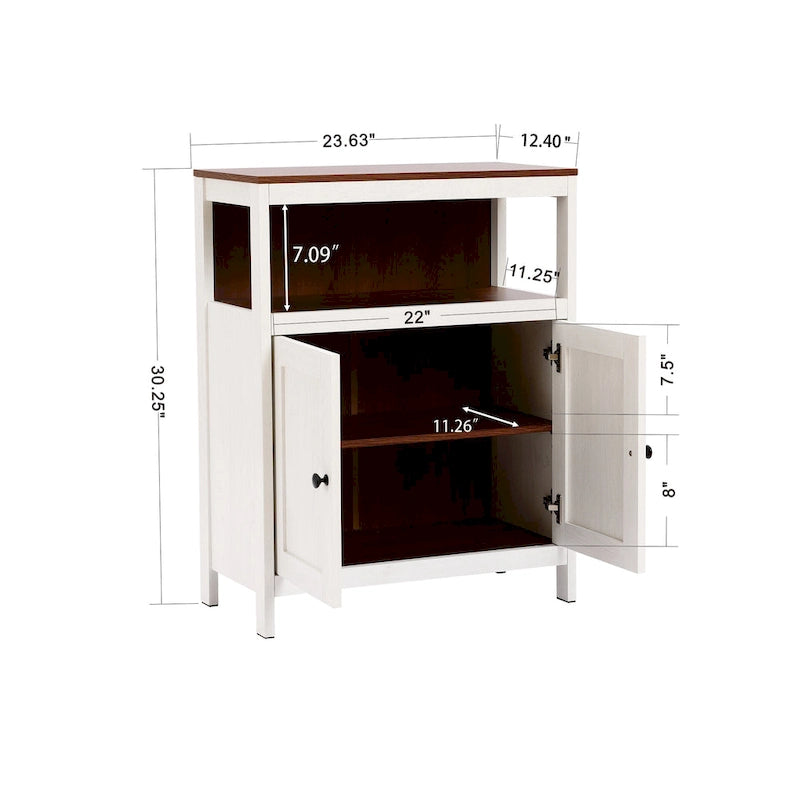 Meuble de rangement de salle de bain à 2 portes en bois blanc et marron - 30,25 H x 23,63 L x 12,4 P