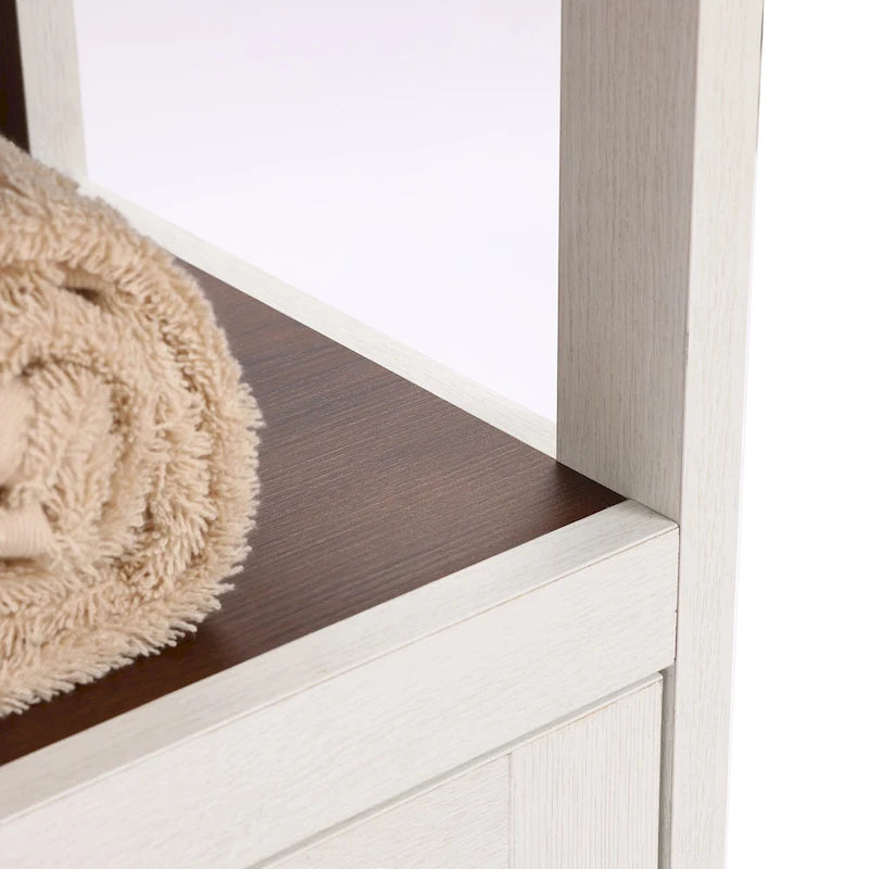Meuble de rangement de salle de bain à 2 portes en bois blanc et marron - 30,25 H x 23,63 L x 12,4 P