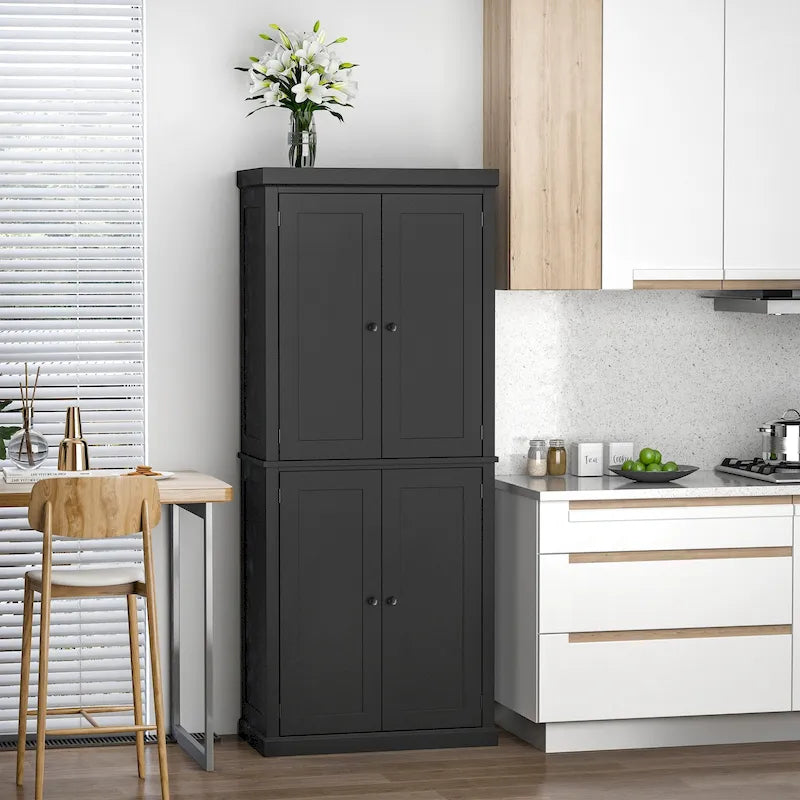 HOMCOM Armoire de cuisine autoportante moderne à 4 portes, meuble de rangement avec 6 étagères et 4 étagères réglables
