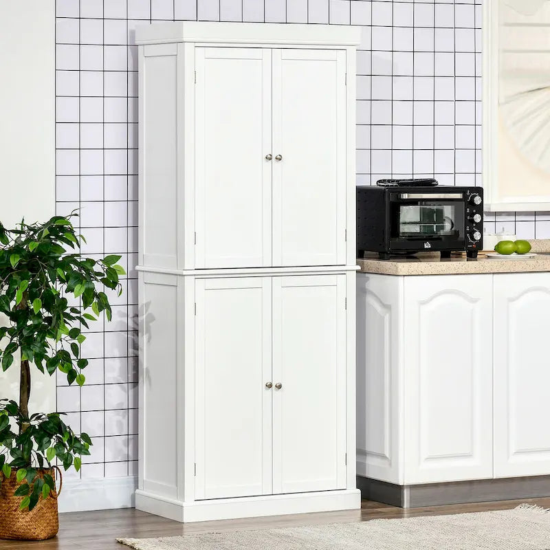 HOMCOM Armoire de cuisine autoportante moderne à 4 portes, meuble de rangement avec 6 étagères et 4 étagères réglables