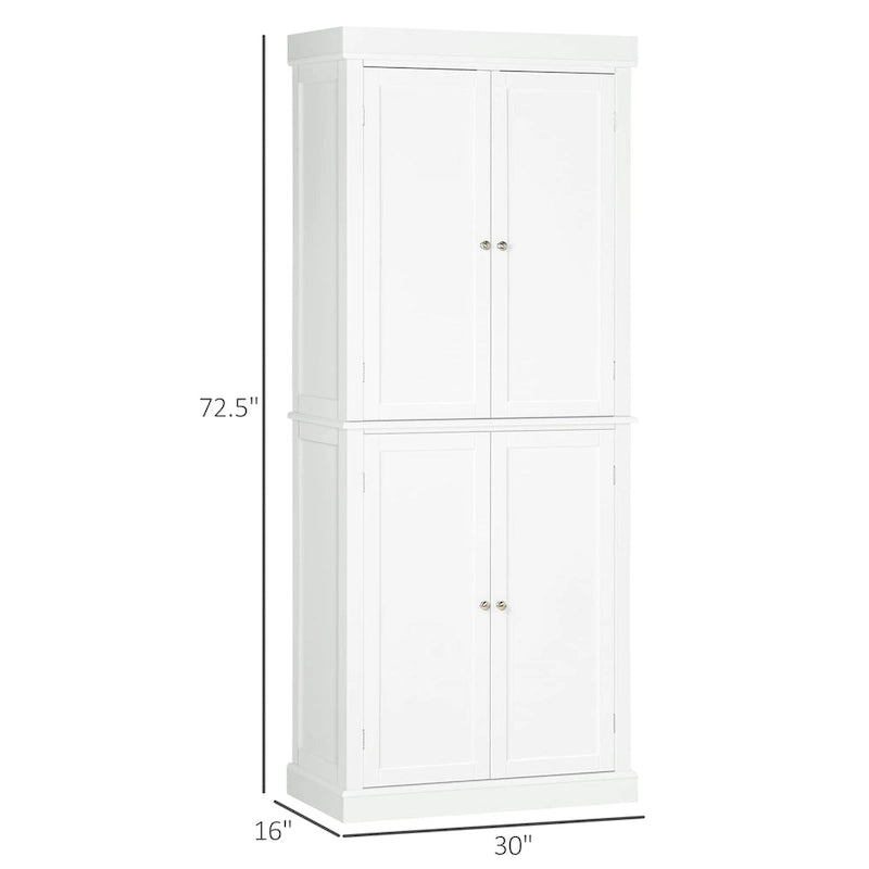 HOMCOM Armoire de cuisine autoportante moderne à 4 portes, meuble de rangement avec 6 étagères et 4 étagères réglables