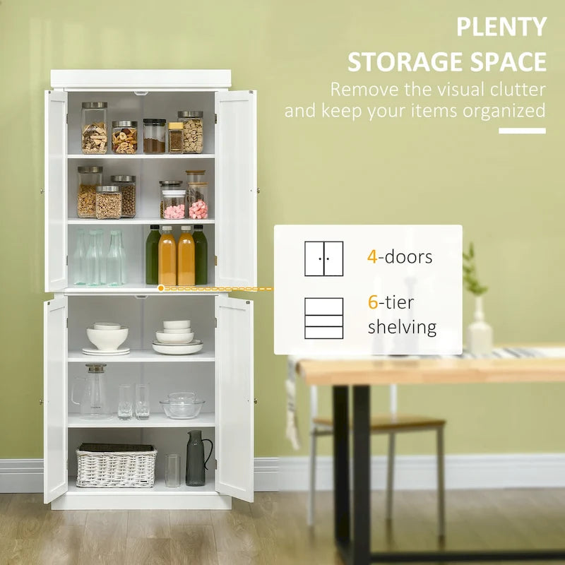 HOMCOM Armoire de cuisine autoportante moderne à 4 portes, meuble de rangement avec 6 étagères et 4 étagères réglables