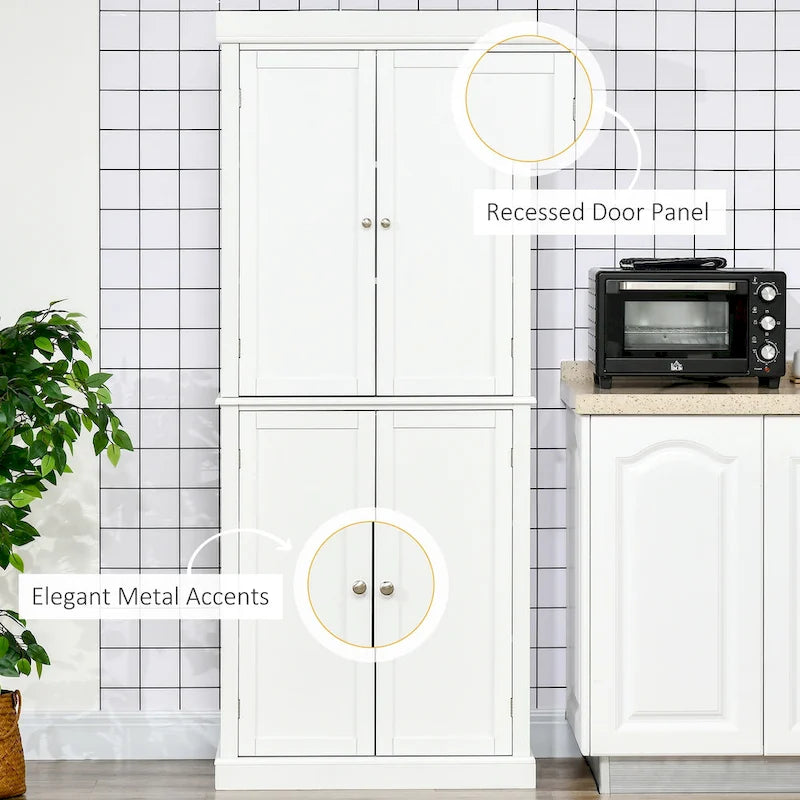HOMCOM Armoire de cuisine autoportante moderne à 4 portes, meuble de rangement avec 6 étagères et 4 étagères réglables