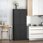 HOMCOM Armoire de cuisine autoportante moderne à 4 portes, meuble de rangement avec 6 étagères et 4 étagères réglables