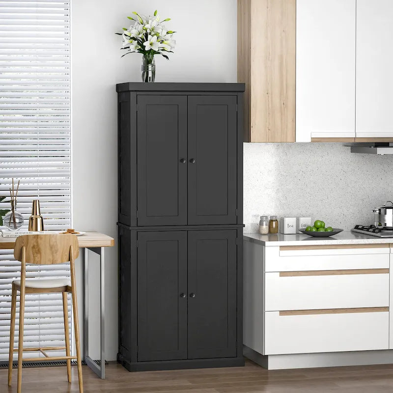HOMCOM Armoire de cuisine autoportante moderne à 4 portes, meuble de rangement avec 6 étagères et 4 étagères réglables