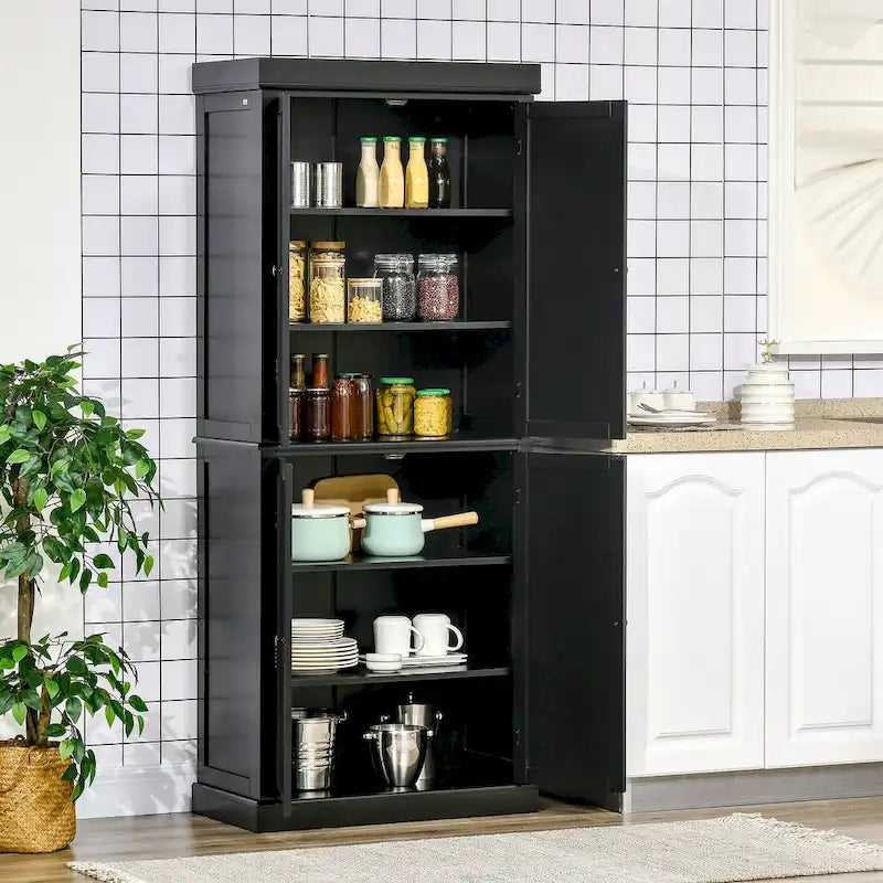 HOMCOM Armoire de cuisine autoportante moderne à 4 portes, meuble de rangement avec 6 étagères et 4 étagères réglables