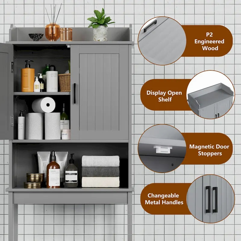 Meuble de rangement de salle de bain VEIKOUS à placer au-dessus des toilettes, avec portes et étagères