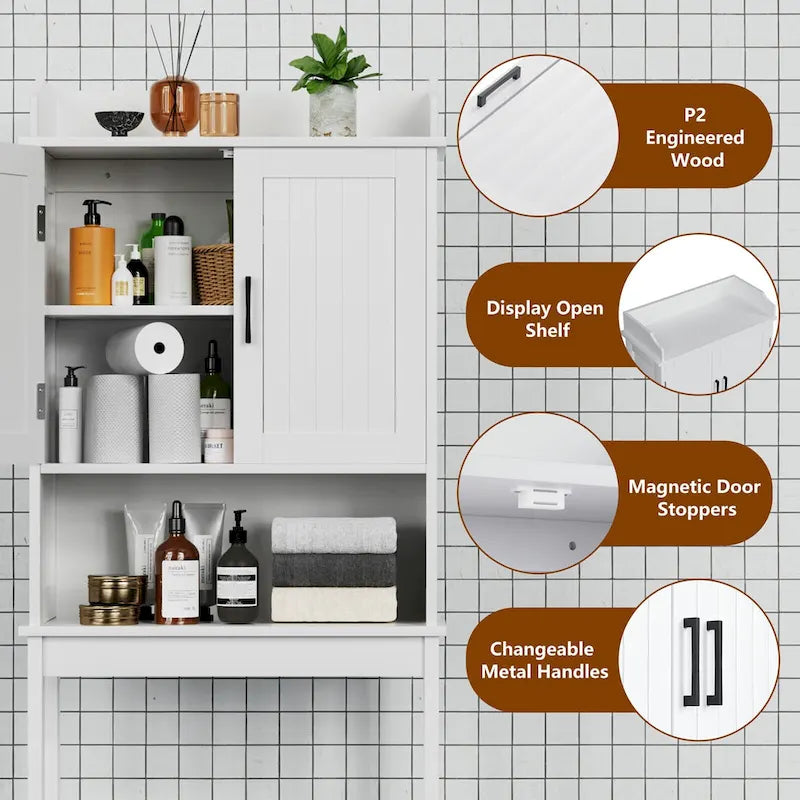 Meuble de rangement de salle de bain VEIKOUS à placer au-dessus des toilettes, avec portes et étagères