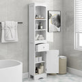 Meuble de rangement de salle de bain moderne blanc avec étagère réglable, tiroir - 34L x 23,1l x 170H cm