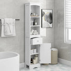 Meuble de rangement de salle de bain moderne blanc avec étagère réglable, tiroir - 34L x 23,1l x 170H cm