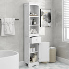 Modern White Bathroom Storage Cabinet with Adjustable Shelf,Drawer - 13.4L x 9.1W x 66.9H