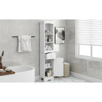 Meuble de rangement de salle de bain moderne blanc avec étagère réglable, tiroir - 34L x 23,1l x 170H cm