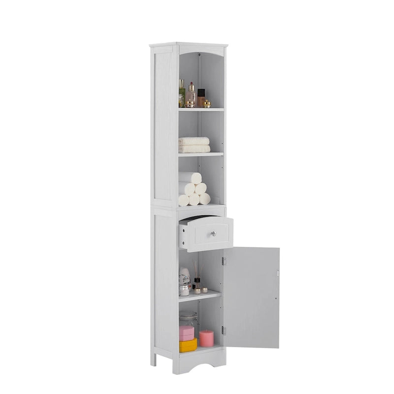 Meuble de rangement de salle de bain moderne blanc avec étagère réglable, tiroir - 34L x 23,1l x 170H cm