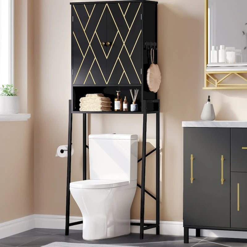 Meuble de rangement WC Moasis 67 sur pied, étagère WC haute avec base métallique