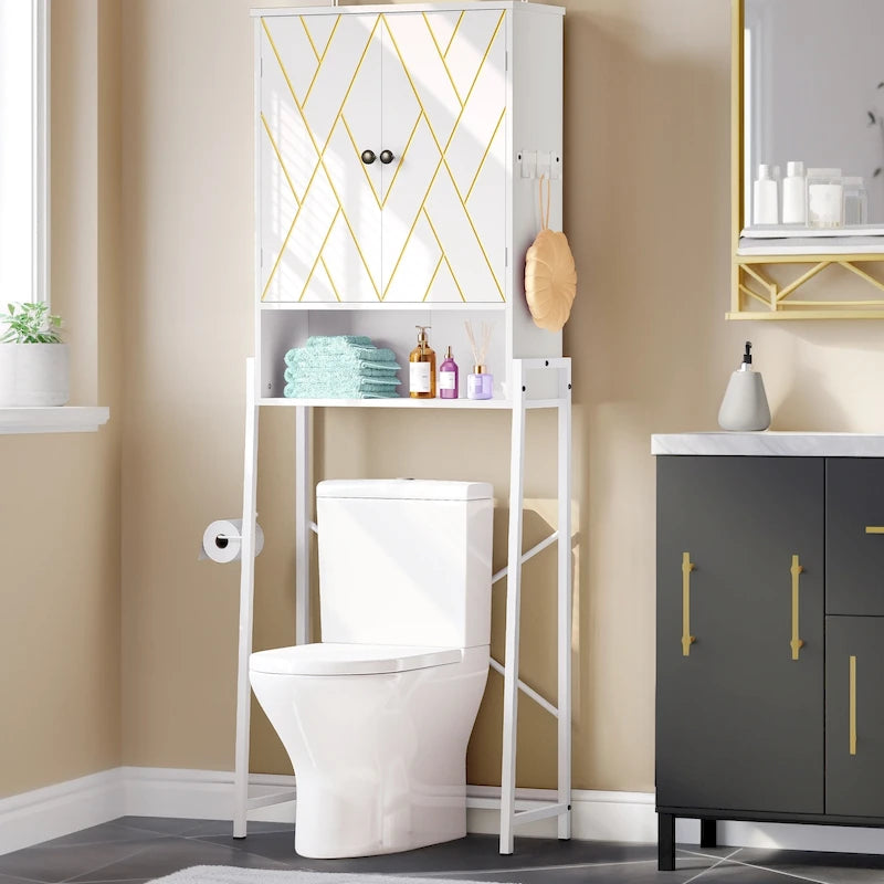 Meuble de rangement WC Moasis 67 sur pied, étagère WC haute avec base métallique