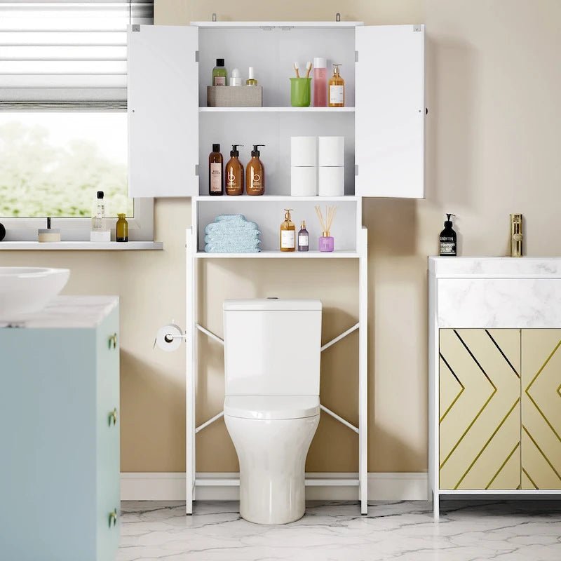 Meuble de rangement WC Moasis 67 sur pied, étagère WC haute avec base métallique