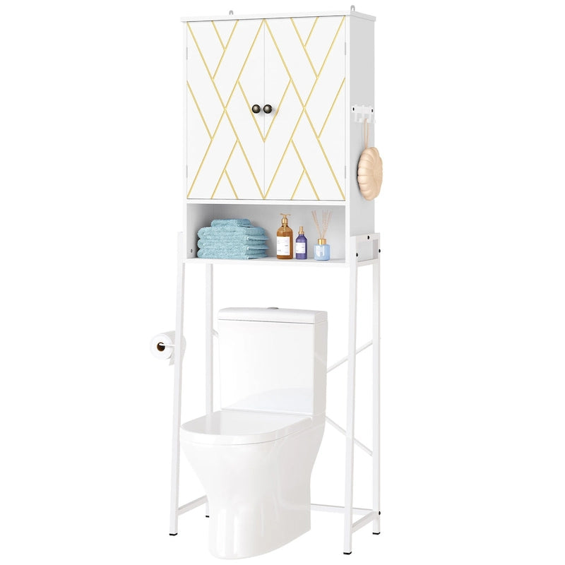 Meuble de rangement WC Moasis 67 sur pied, étagère WC haute avec base métallique