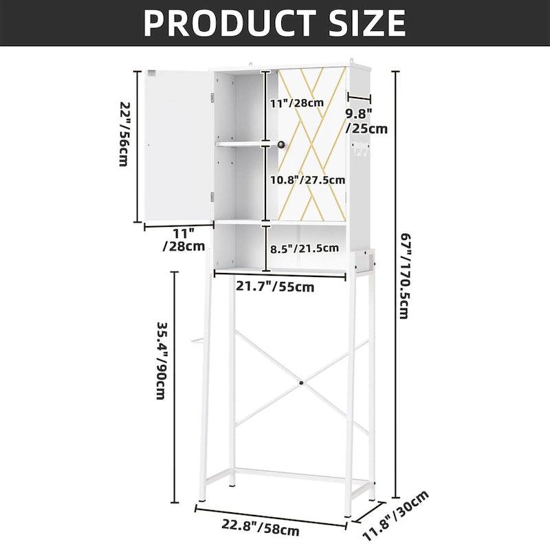 Meuble de rangement WC Moasis 67 sur pied, étagère WC haute avec base métallique