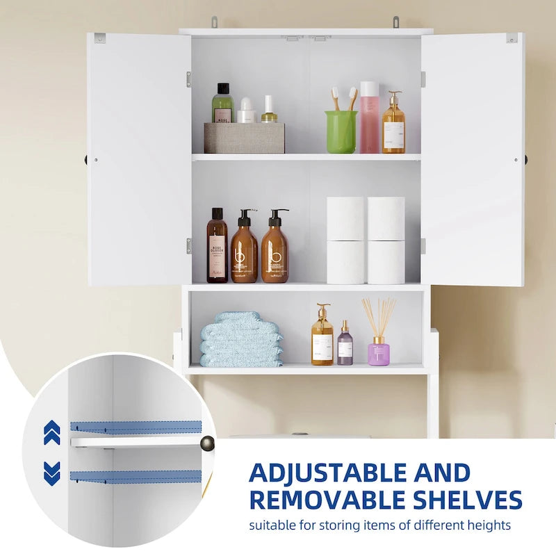 Meuble de rangement WC Moasis 67 sur pied, étagère WC haute avec base métallique