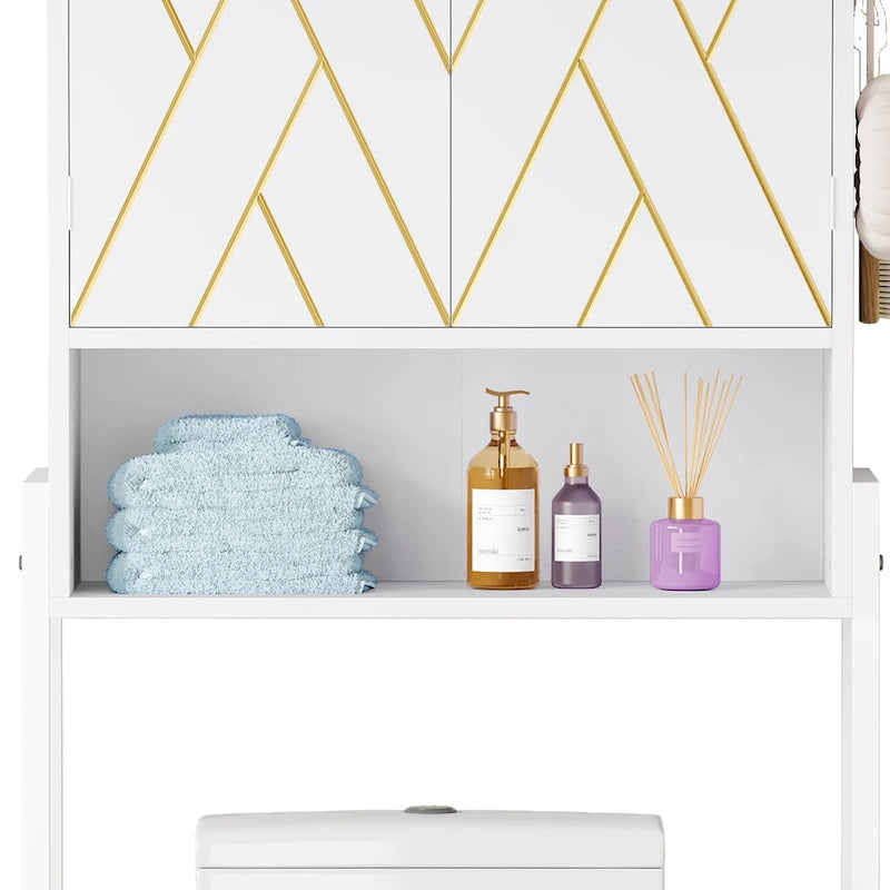 Meuble de rangement WC Moasis 67 sur pied, étagère WC haute avec base métallique