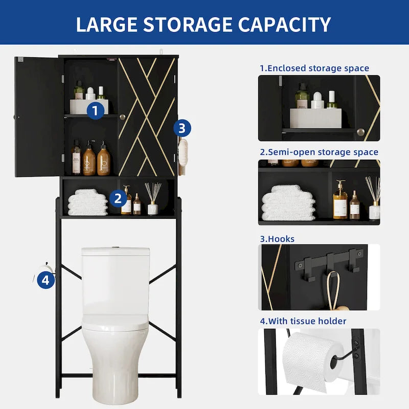 Meuble de rangement WC Moasis 67 sur pied, étagère WC haute avec base métallique