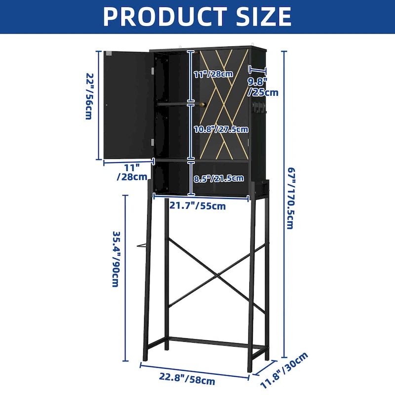 Meuble de rangement WC Moasis 67 sur pied, étagère WC haute avec base métallique