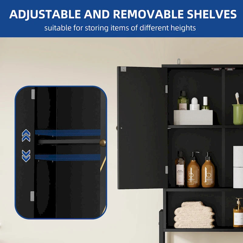 Meuble de rangement WC Moasis 67 sur pied, étagère WC haute avec base métallique