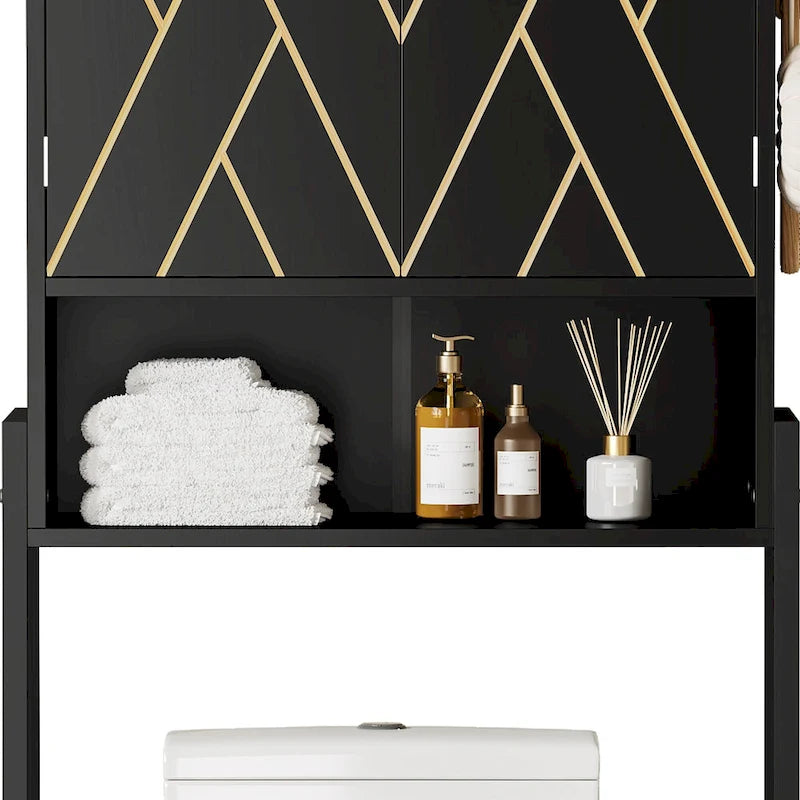 Meuble de rangement WC Moasis 67 sur pied, étagère WC haute avec base métallique