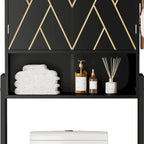 Meuble de rangement WC Moasis 67 sur pied, étagère WC haute avec base métallique