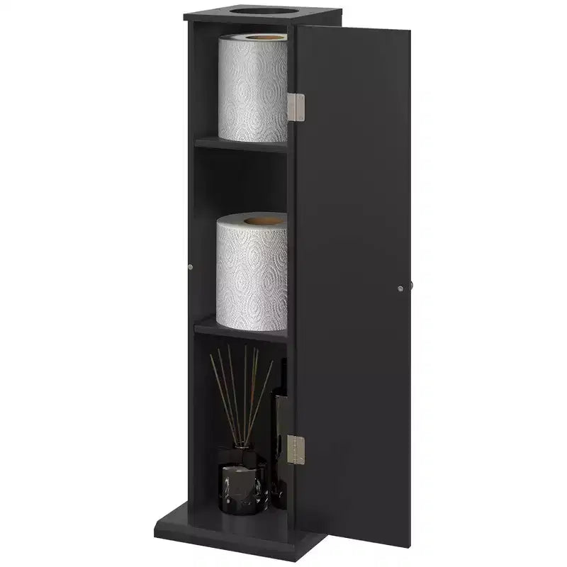 Meuble de rangement WC HOMCOM, Meuble d'angle de salle de bain avec portes et étagères, Organisateur de rangement fin pour papier toilette et shampoing