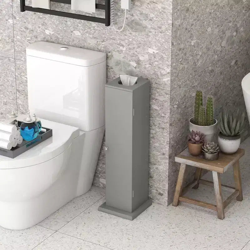 Meuble de rangement WC HOMCOM, Meuble d'angle de salle de bain avec portes et étagères, Organisateur de rangement fin pour papier toilette et shampoing
