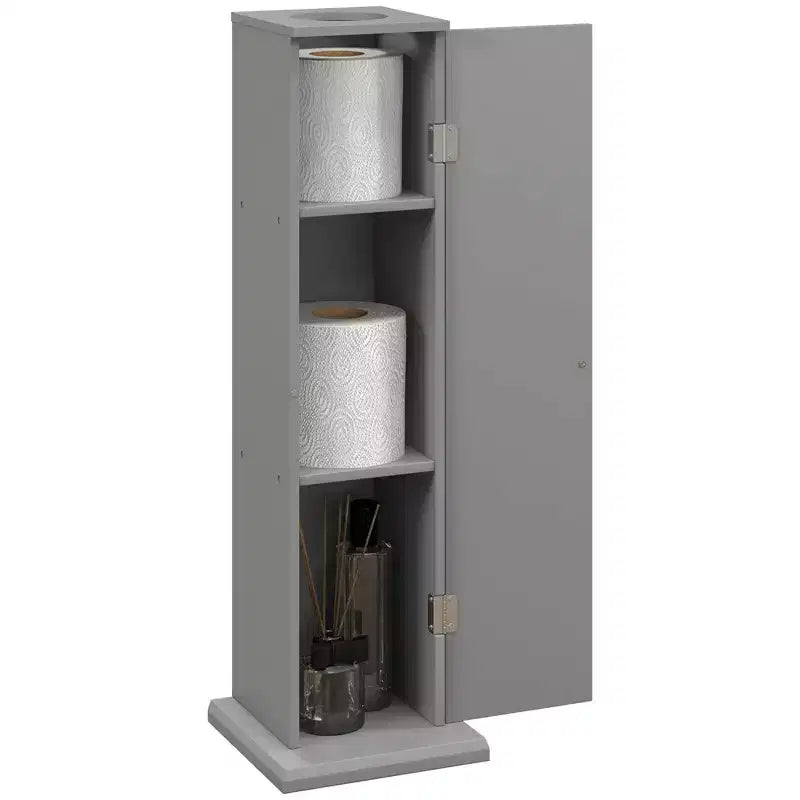 HOMCOM Toilet Paper Cabinet, Small Bathroom Corner Floor Cabinet with Doors and Shelves, Thin Storage Bathroom Organizer for Paper Shampoo