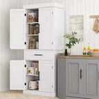 HOMCOM Armoire de cuisine haute 182 cm, style ferme, autoportante, avec portes coulissantes, tiroir et étagères réglables, blanc