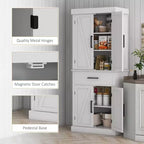 HOMCOM Armoire de cuisine haute 182 cm, style ferme, autoportante, avec portes coulissantes, tiroir et étagères réglables, blanc