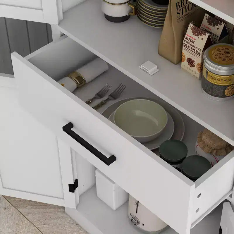 HOMCOM Armoire de cuisine haute 182 cm, style ferme, autoportante, avec portes coulissantes, tiroir et étagères réglables, blanc